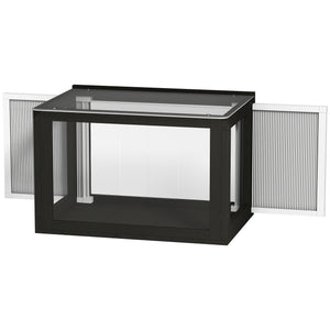 Adjustable outdoor cat enclosure with waterproof roof for window, 61 x 47 x 41 cm, black and white