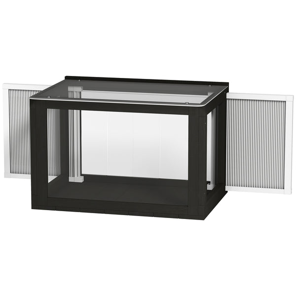 Adjustable outdoor cat enclosure with waterproof roof for window, 61 x 47 x 41 cm, black and white