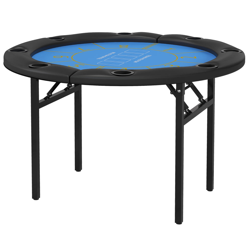 Folding Poker Table with Cup Holders, Black and Blue