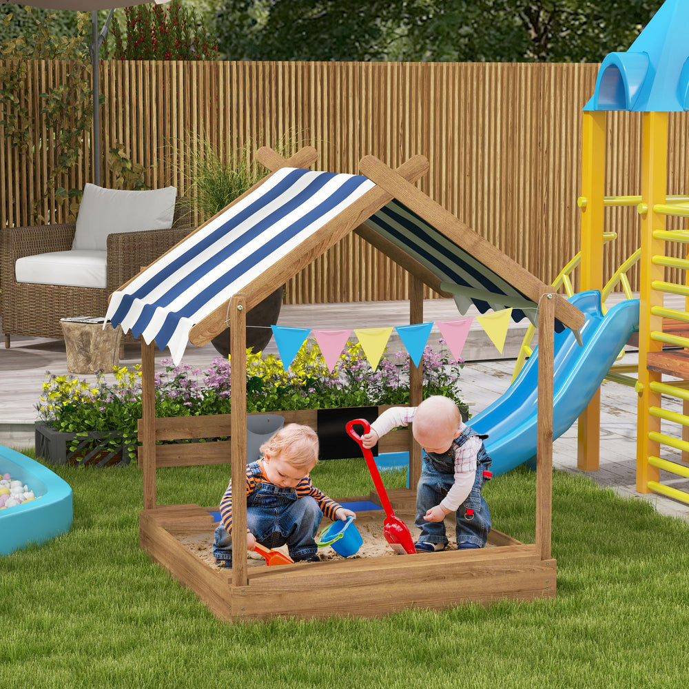 Wooden outdoor sandbox with lid, brown