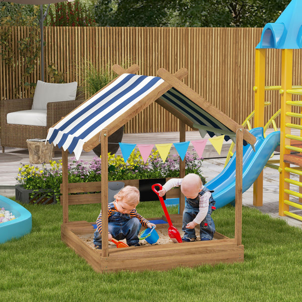Wooden outdoor sandbox with lid, brown