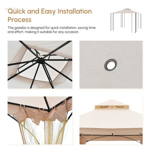 10 x 10 gazebo with mosquito nets, beige