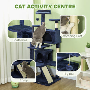 54-inch Multi-Level Cat Tree with Scratching Posts, Condos, Bed, Platforms, Dark Blue