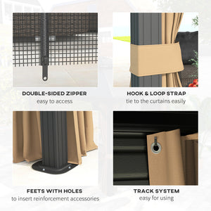 10' x 12' Hardtop Gazebo, Sun Shelter with Two-Tier Metal Roof, Mosquito Netting and Hanging Hook, Dark Brown