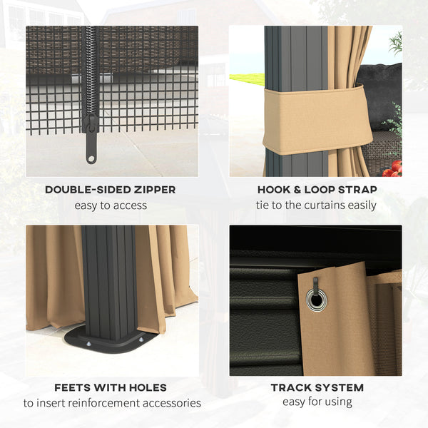 10' x 12' Hardtop Gazebo, Sun Shelter with Two-Tier Metal Roof, Mosquito Netting and Hanging Hook, Dark Brown