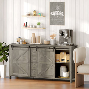 Country style sideboard with sliding doors, drawers and adjustable shelves, aged light grey