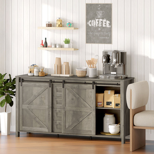 Country style sideboard with sliding doors, drawers and adjustable shelves, aged light grey