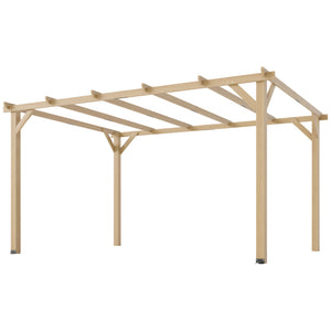 10' x 13' wooden pergola, triangular supports, concrete anchors, natural wood