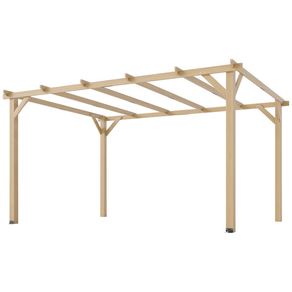 10' x 13' wooden pergola, triangular supports, concrete anchors, natural wood