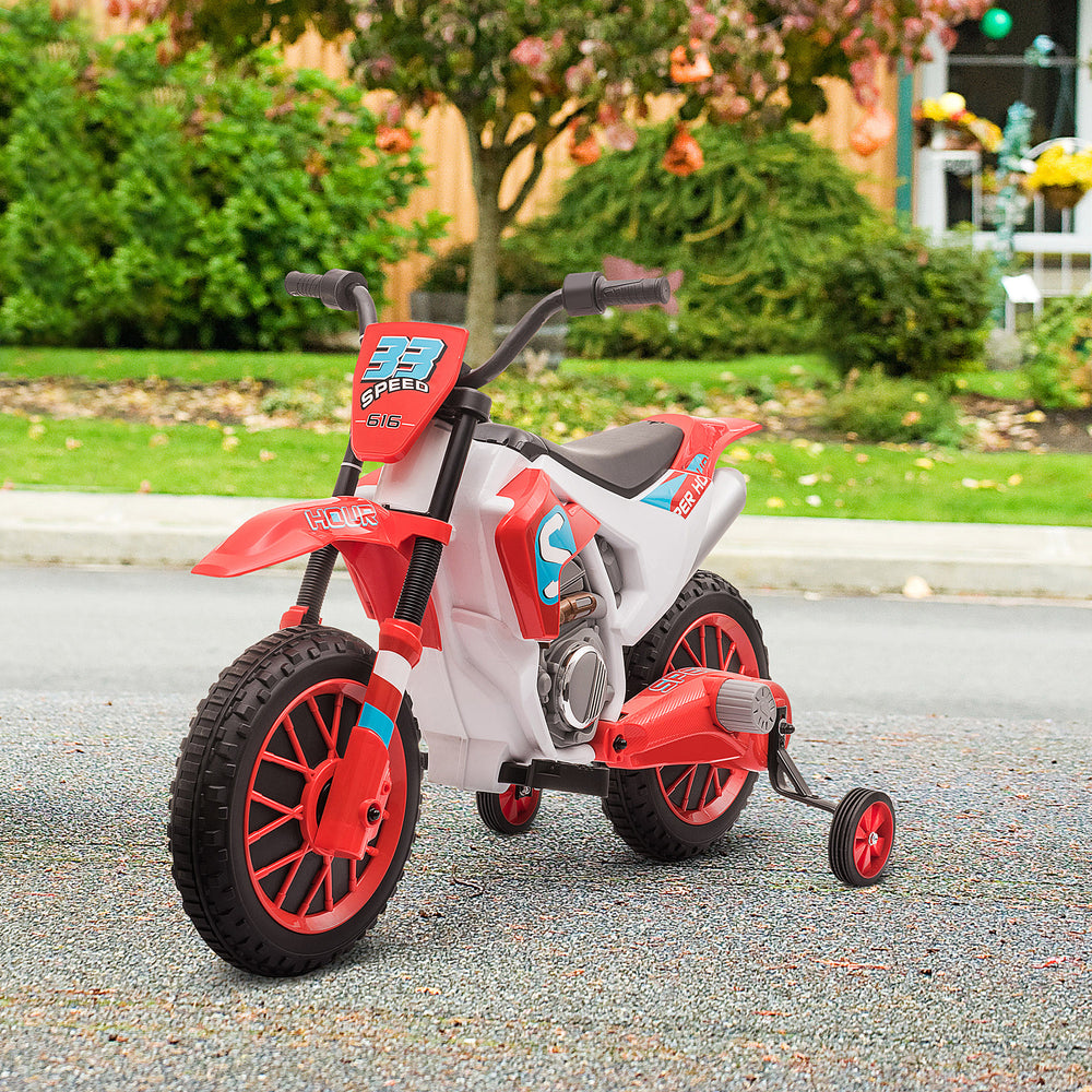 12V Electric Motorcycle with Training Wheels, Red