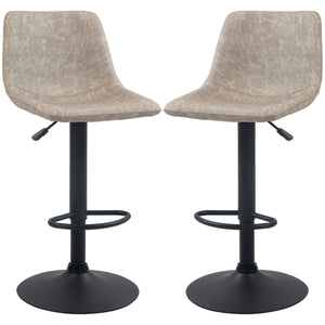 Set of 2 beige vintage leather bar stools