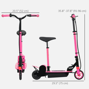 Foldable electric scooter with seat and 2 adjustable heights, pink