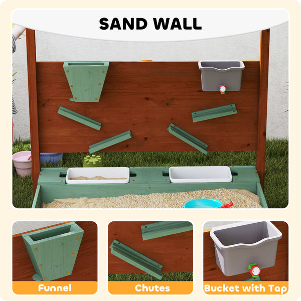 Children's wooden sandbox with canopy, green