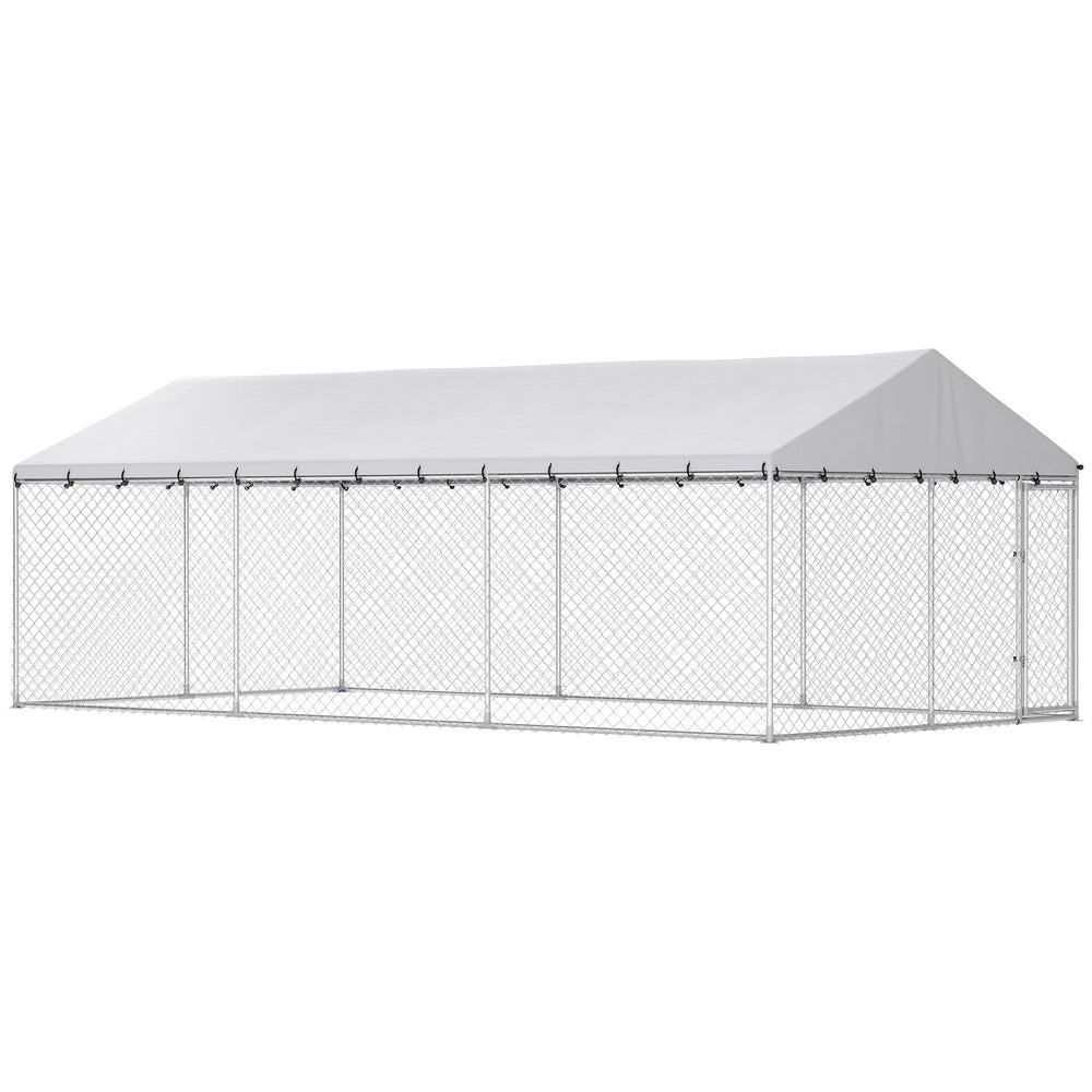 Galvanized steel kennel with roof and safety latches