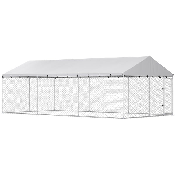 Galvanized steel kennel with roof and safety latches
