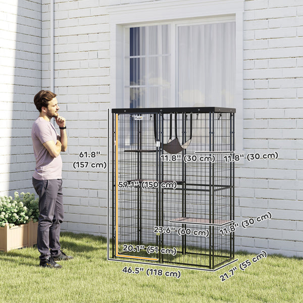 Metal cat cage with waterproof cover, hammock, washable cushions, black