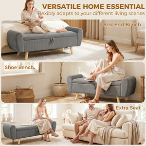 59" Corduroy Storage Bench, Dark Gray