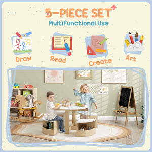 5-piece table and chair set with storage for children's bedroom, white