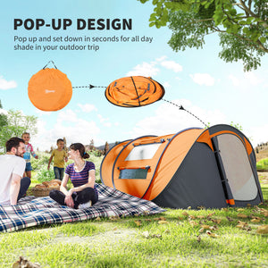 2-Person Camping Tent, Easy Setup Pop-Up Tent with Doors, Windows, and Carry Bag, Automatic Setup, Orange