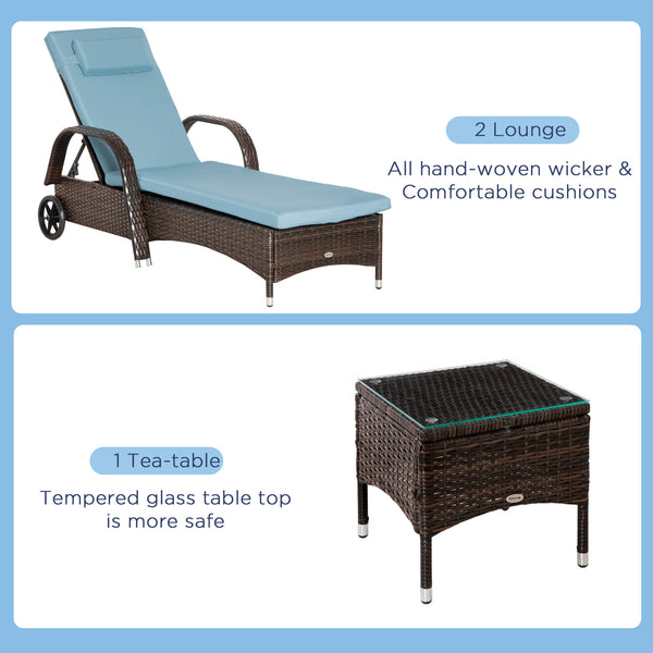 3-piece resin wicker garden set with table and 2 sun loungers