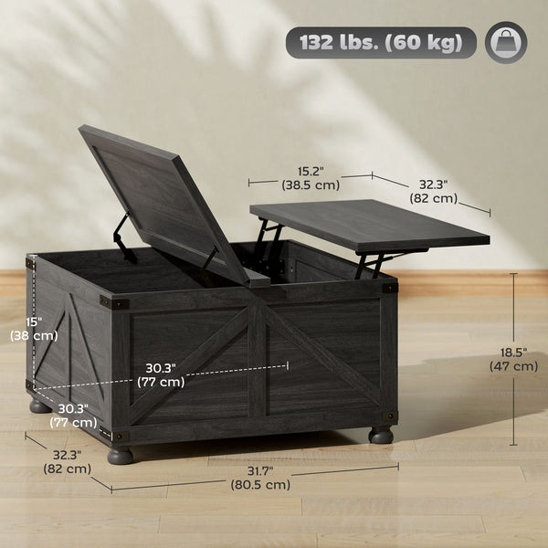 Country Style Lift Top Coffee Table, Black Wood Grain