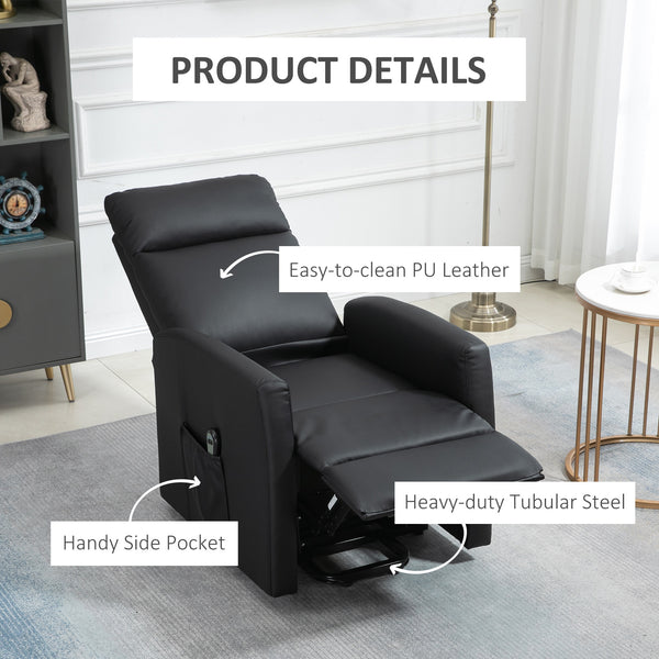 Electric Lift Recliner Chair with Remote Control and Side Pocket, Black