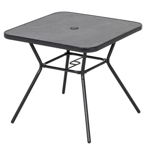 Square outdoor table with faux marble top and umbrella hole, dark gray