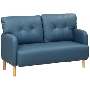 Modern 2-seater sofa, upholstered, solid wood frame, navy blue