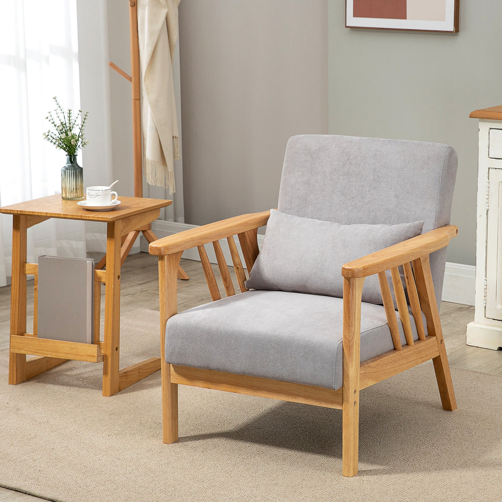 Upholstered armchair with rubberwood frame, grey