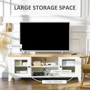 Fireplace TV stand for TVs up to 60 inches, white and oak