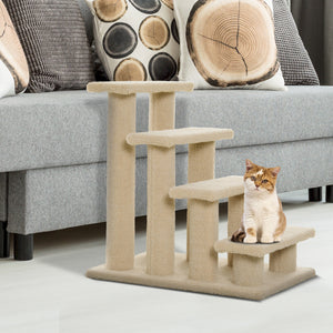 4-Tier Pet Staircase with Scratching Post, Cream White