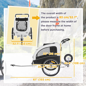 2-in-1 Dog Bike Trailer with Suspension and Storage Pockets, White