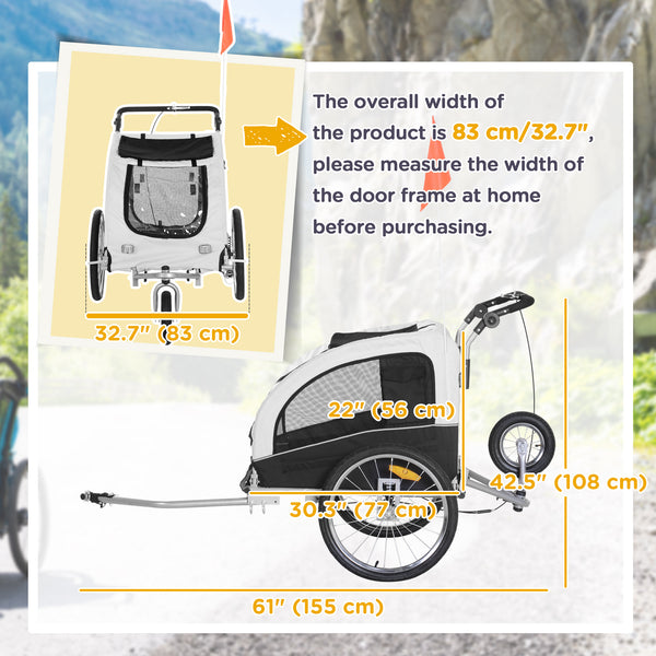2-in-1 Dog Bike Trailer with Suspension and Storage Pockets, White