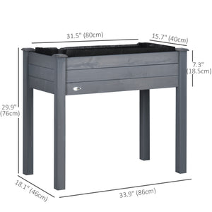 Raised wooden planter with legs, drainage holes and inner bag, dark grey