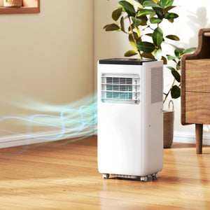4-in-1 8000 BTU Portable Air Conditioner with Cooling, Dehumidification, Fan, Sleep Mode, Wi-Fi Voice Remote Control, White