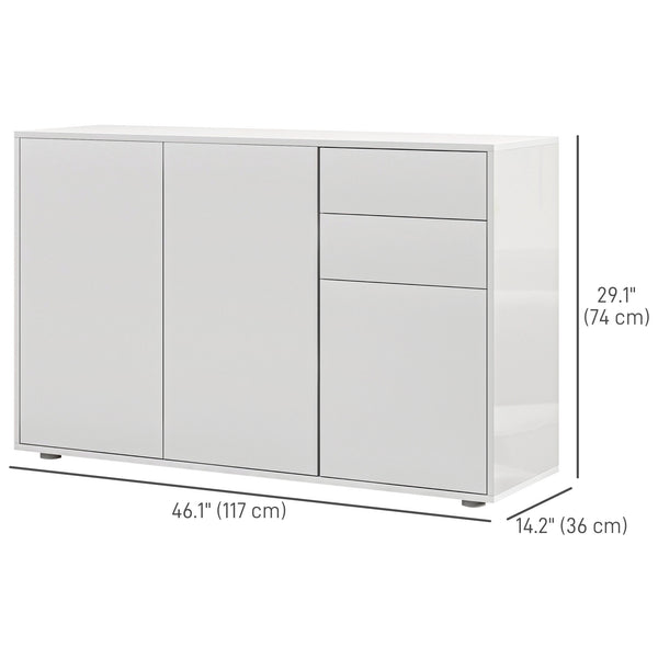 Modern Kitchen Pantry with Coffee Bar, Push-to-Open and 2 Drawers for Living Room, White