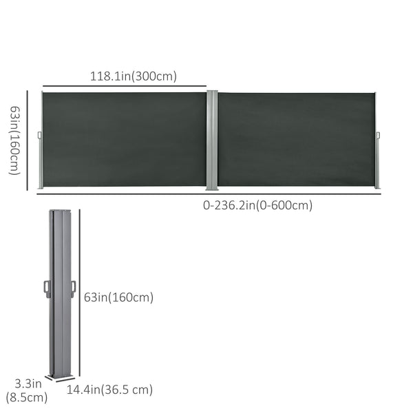 Retractable double side awning, grey