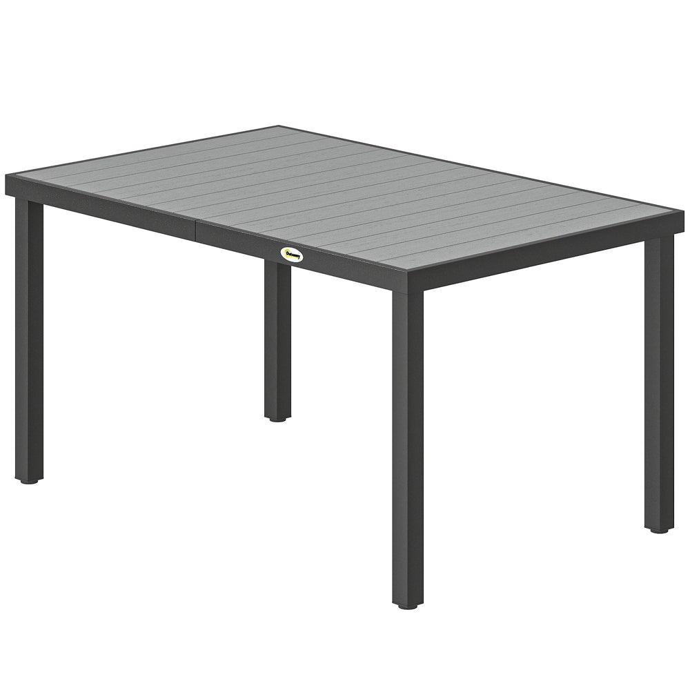 Rectangular 6-person patio table in wood-plastic composite and steel frame, grey
