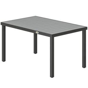 Rectangular 6-person patio table in wood-plastic composite and steel frame, grey