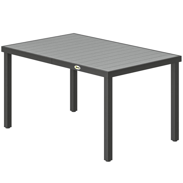 Rectangular 6-person patio table in wood-plastic composite and steel frame, grey