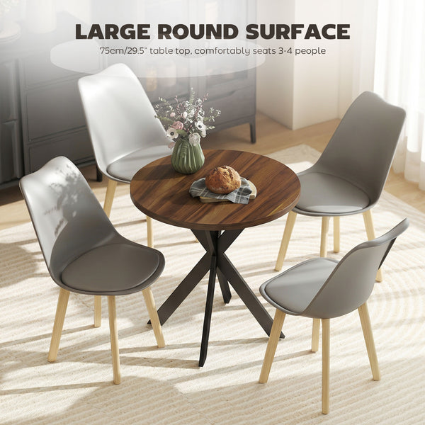 29" Round Contemporary Dining Table with Steel Legs, Walnut