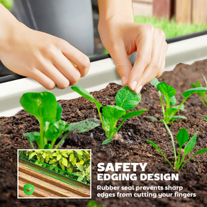 Raised outdoor planter made of galvanized steel with metal support, brown