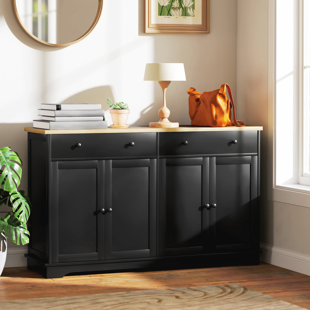 Modern buffet with storage drawers and adjustable shelves, black