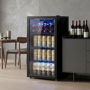 90L Beverage Refrigerator, 139 Cans, Black