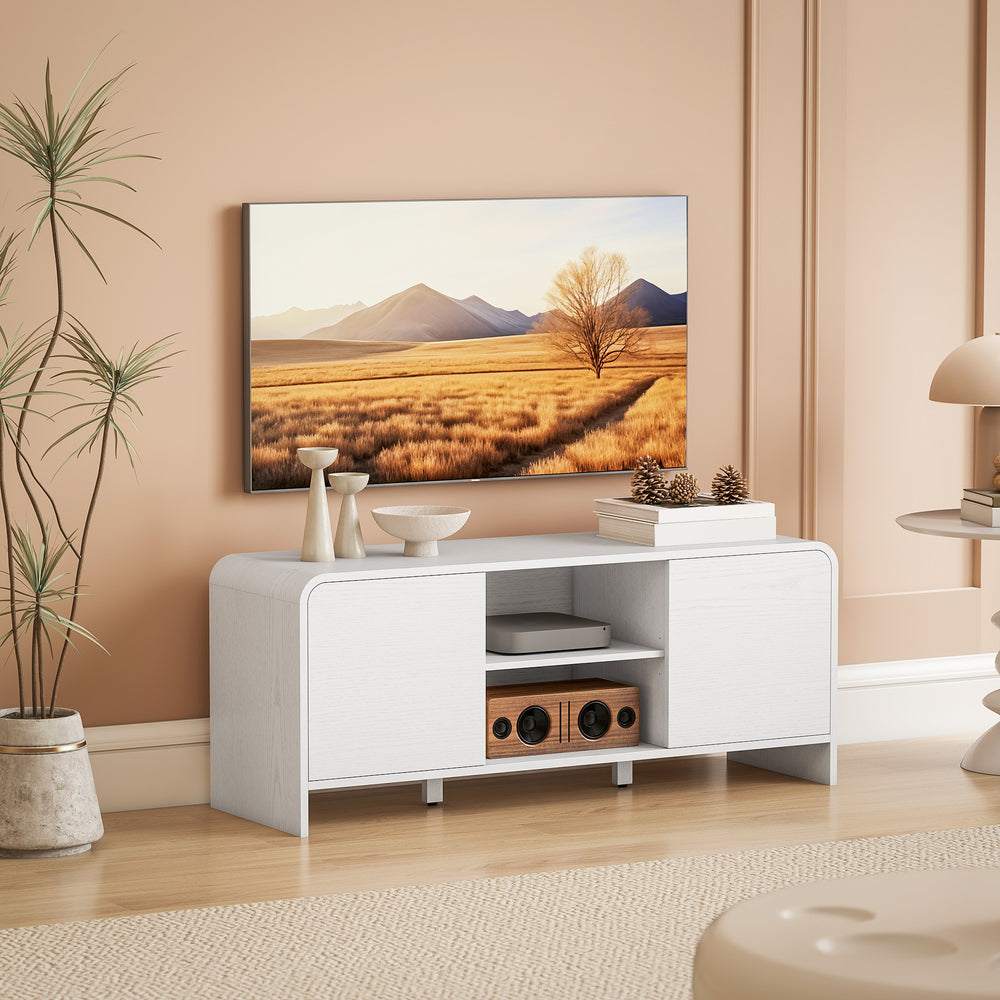 TV stand for TVs up to 55 inches with 2 cupboards and 2 shelves, white