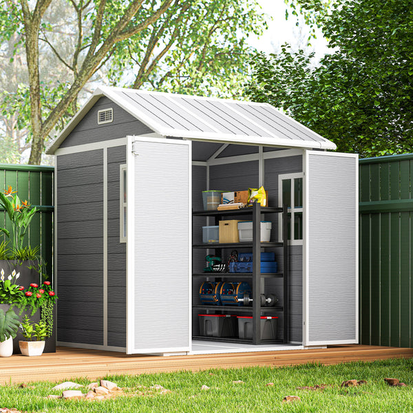 Resin garden shed with floor, window, lockable doors and ventilation, grey