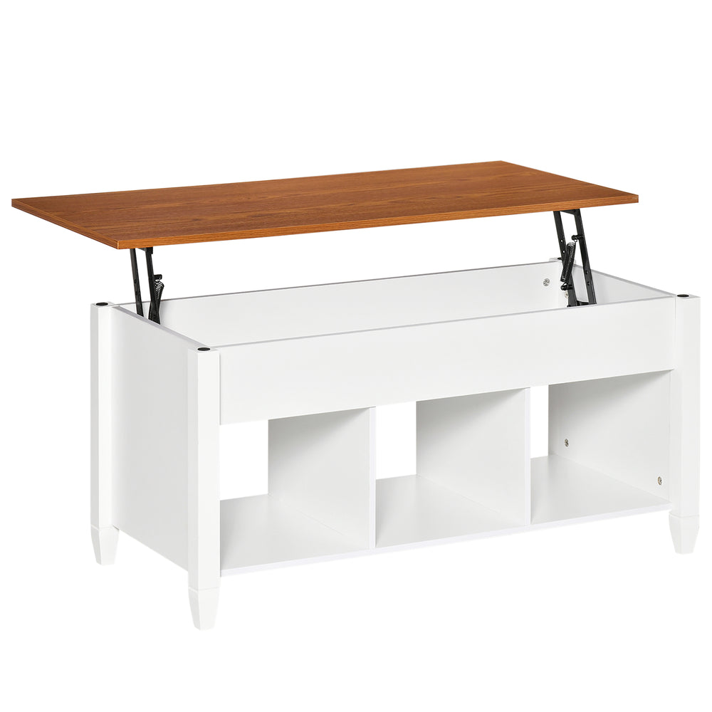 Lift-top coffee table with hidden storage compartment, white and brown