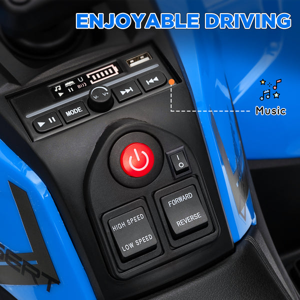 Kids ATV, 12V Battery Powered Electric Toy with Spring Suspension, Storage Basket, High &amp; Low Speed, Blue