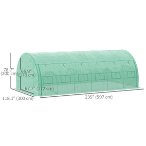 Large tunnel greenhouse with zipped door and 12 roll-up windows