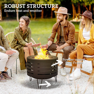 Portable Round Wood Burning Outdoor Fire Pit with Ash Tray and Hairpin Legs, Black